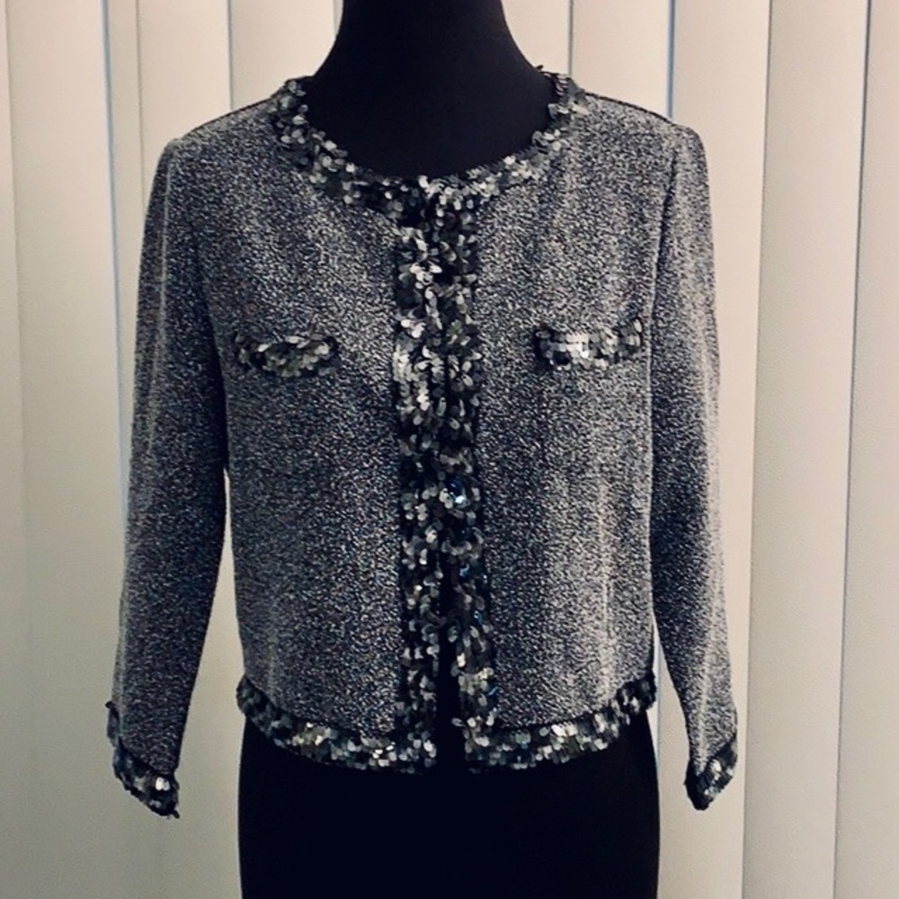 Steve Madden Cropped Cardigan with Sequin Trim.